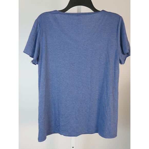 Women's Blue V-Neck Short Sleeve Top L - Picture 2 of 8